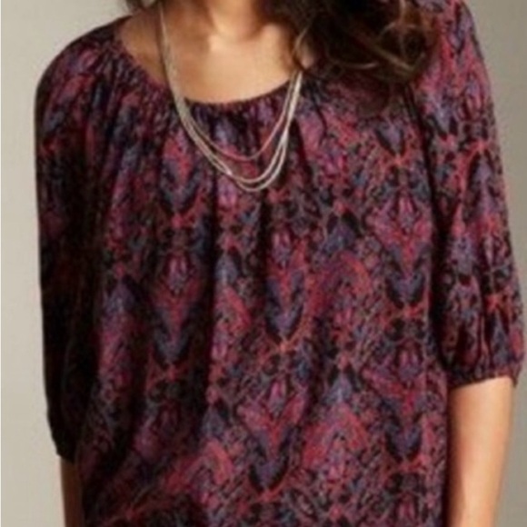 Joie Paisley Boho Blouse Fallcore‎ Artcore Designer Top Flowy Romantic Silk Sz L - Picture 2 of 12